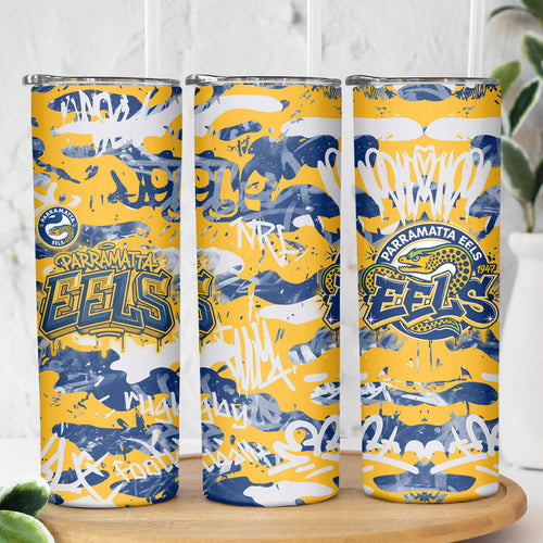 Parramatta Eels Rugby Skinny Tumbler Graffiti Typography Urban Camo Abstract Street Style