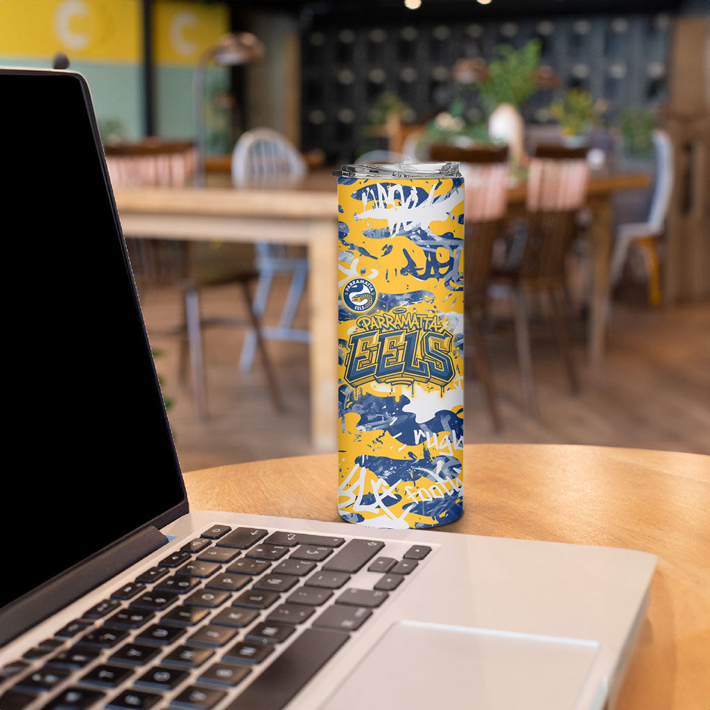 Parramatta Eels Rugby Skinny Tumbler Graffiti Typography Urban Camo Abstract Street Style