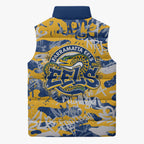 Parramatta Eels Rugby Sleeveless Puffer Jacket Graffiti Typography Urban Camo Abstract Street Style