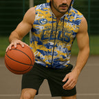 Parramatta Eels Rugby Sleeveless Zip Hoodie Graffiti Typography Urban Camo Abstract Street Style