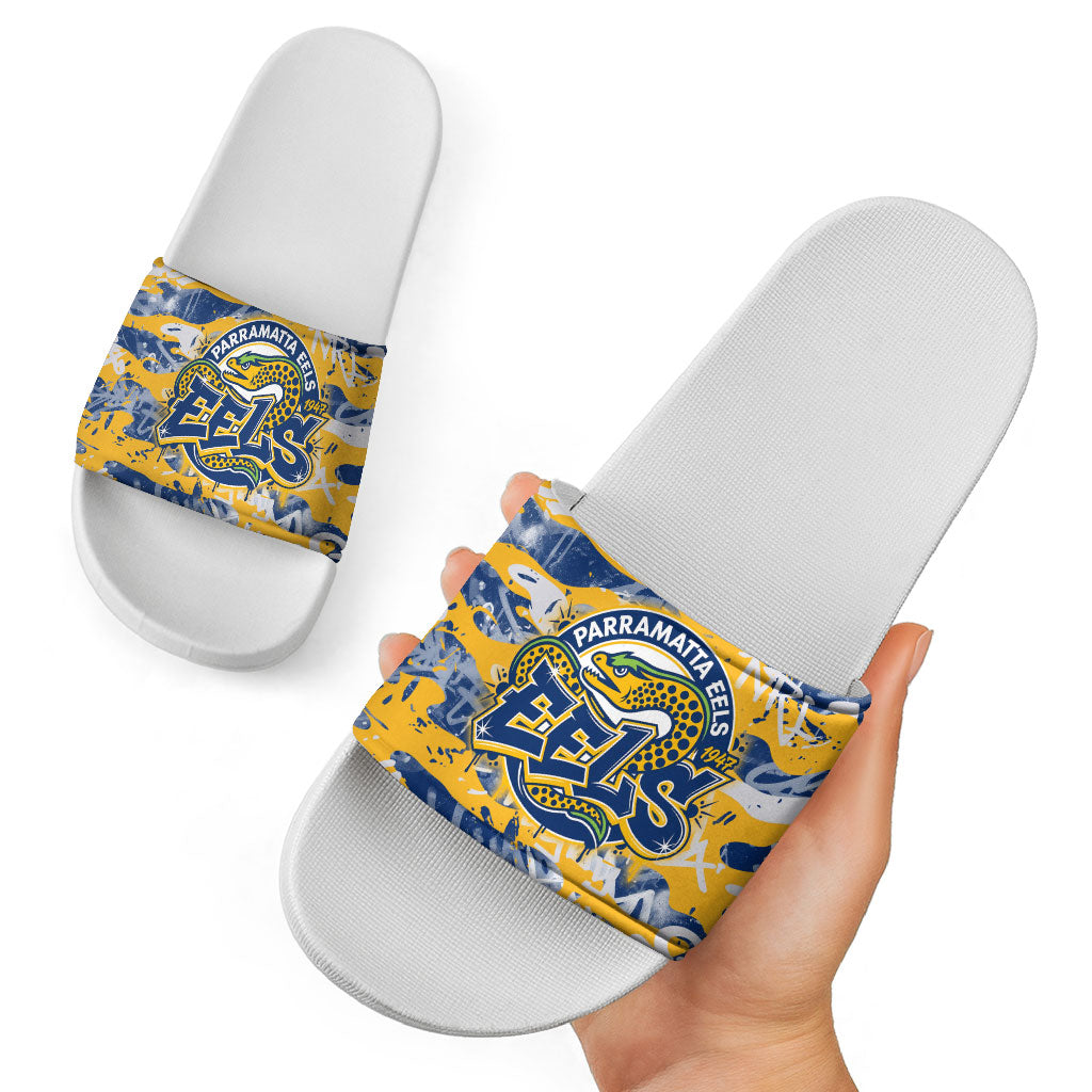 Parramatta Eels Rugby Slide Sandals Graffiti Typography Urban Camo Abstract Street Style