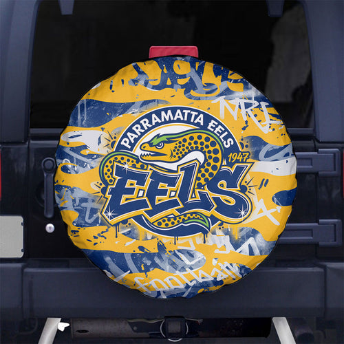 Parramatta Eels Rugby Spare Tire Cover Graffiti Typography Urban Camo Abstract Street Style