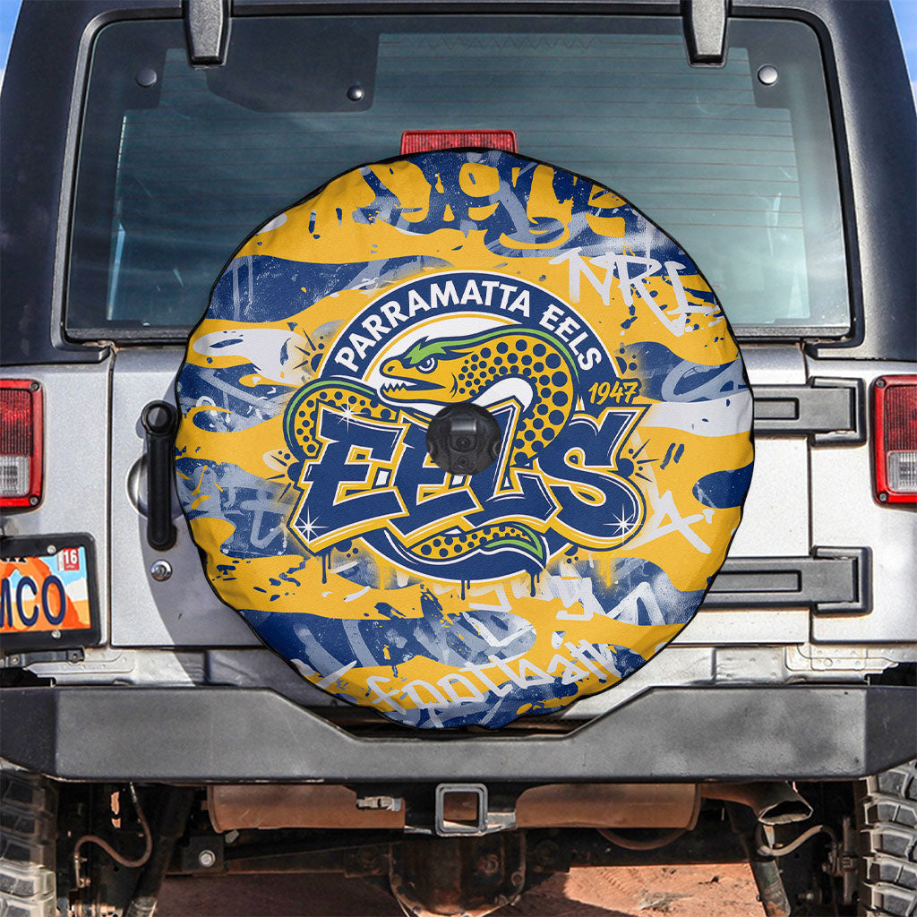 Parramatta Eels Rugby Spare Tire Cover Graffiti Typography Urban Camo Abstract Street Style