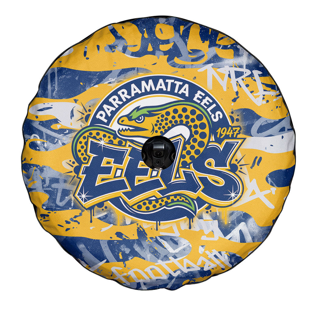Parramatta Eels Rugby Spare Tire Cover Graffiti Typography Urban Camo Abstract Street Style