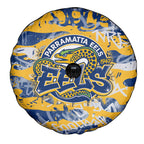 Parramatta Eels Rugby Spare Tire Cover Graffiti Typography Urban Camo Abstract Street Style