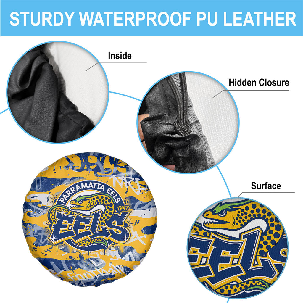 Parramatta Eels Rugby Spare Tire Cover Graffiti Typography Urban Camo Abstract Street Style