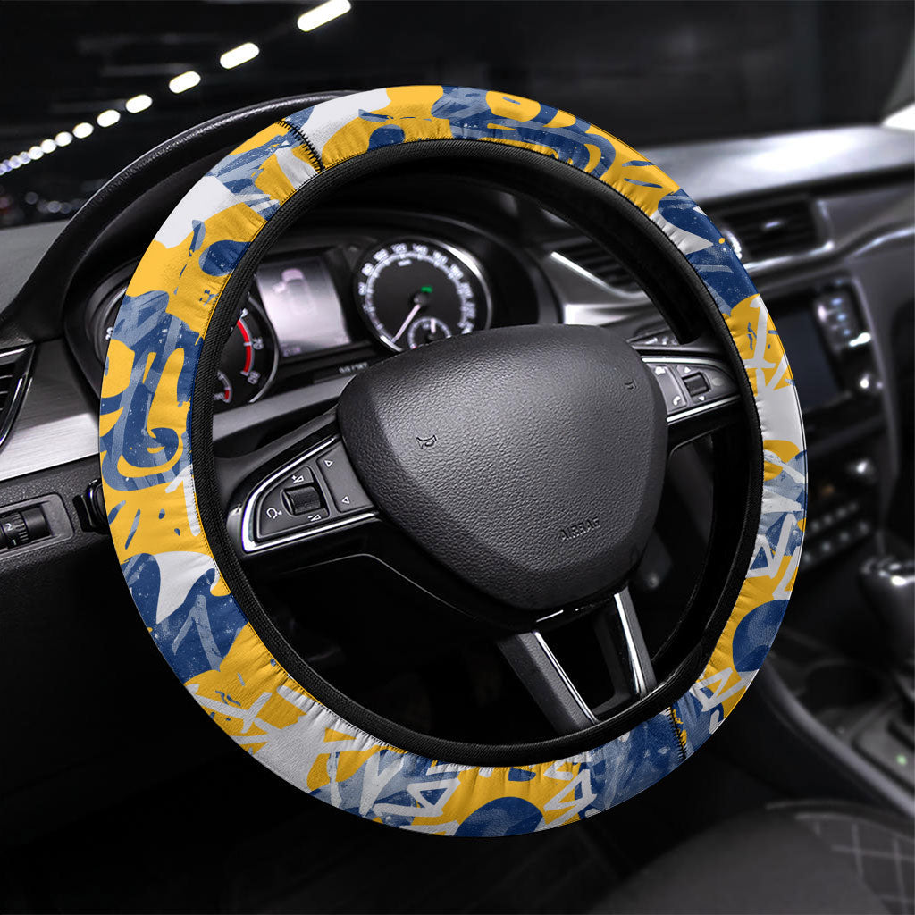Parramatta Eels Rugby Steering Wheel Cover Graffiti Typography Urban Camo Abstract Street Style