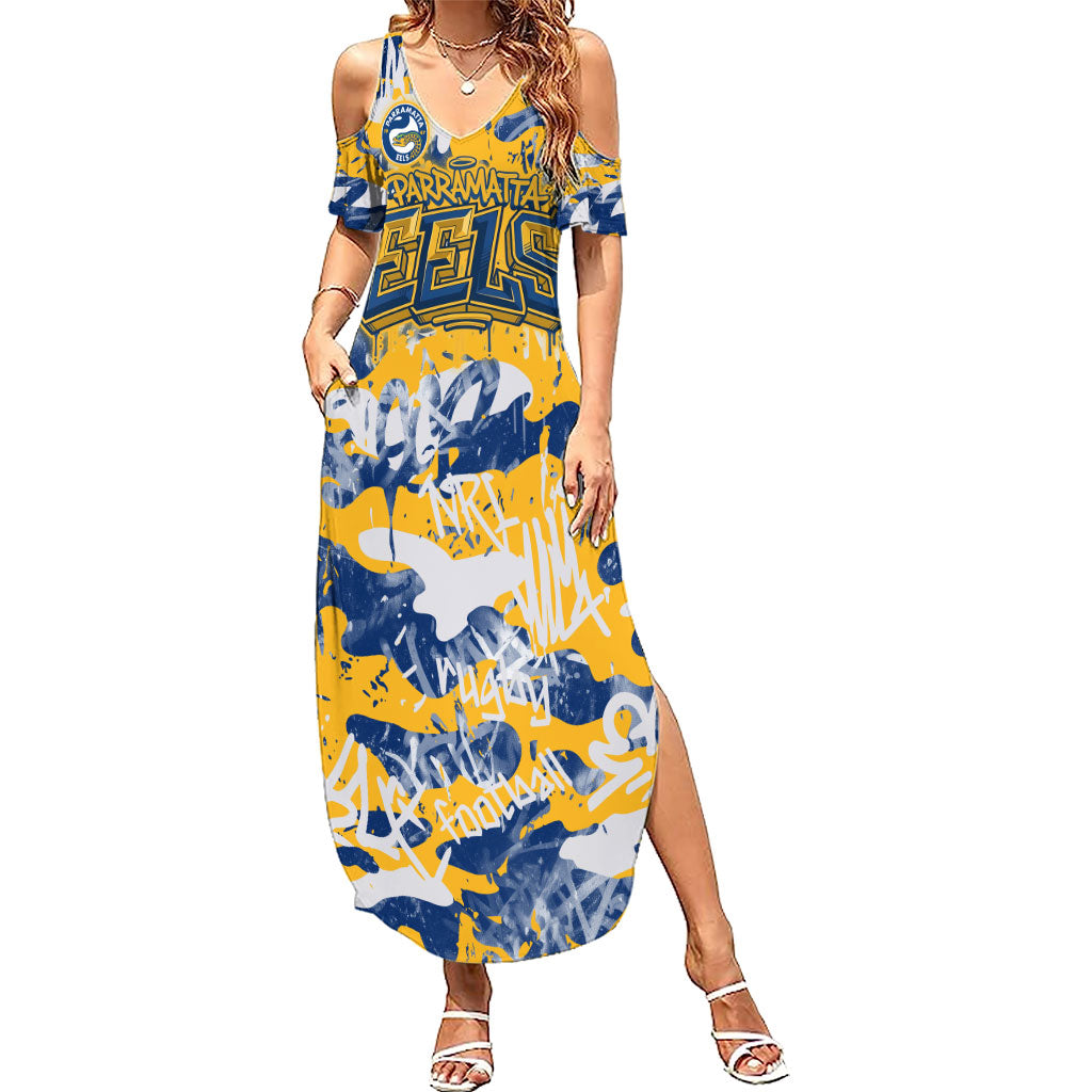 Parramatta Eels Rugby Summer Maxi Dress Graffiti Typography Urban Camo Abstract Street Style
