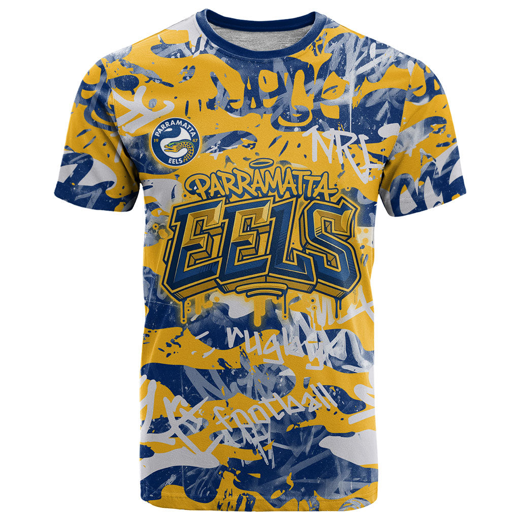 Parramatta Eels Rugby T Shirt Graffiti Typography Urban Camo Abstract Street Style