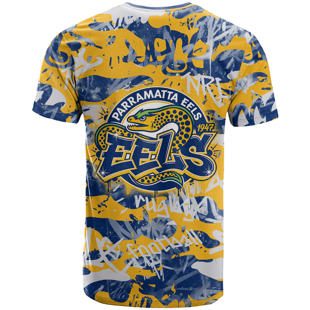Parramatta Eels Rugby T Shirt Graffiti Typography Urban Camo Abstract Street Style