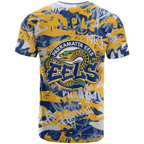 Parramatta Eels Rugby T Shirt Graffiti Typography Urban Camo Abstract Street Style