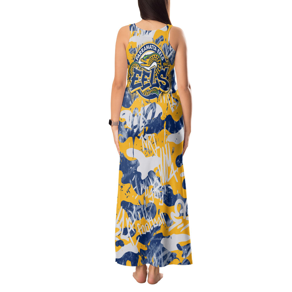 Parramatta Eels Rugby Tank Maxi Dress Graffiti Typography Urban Camo Abstract Street Style