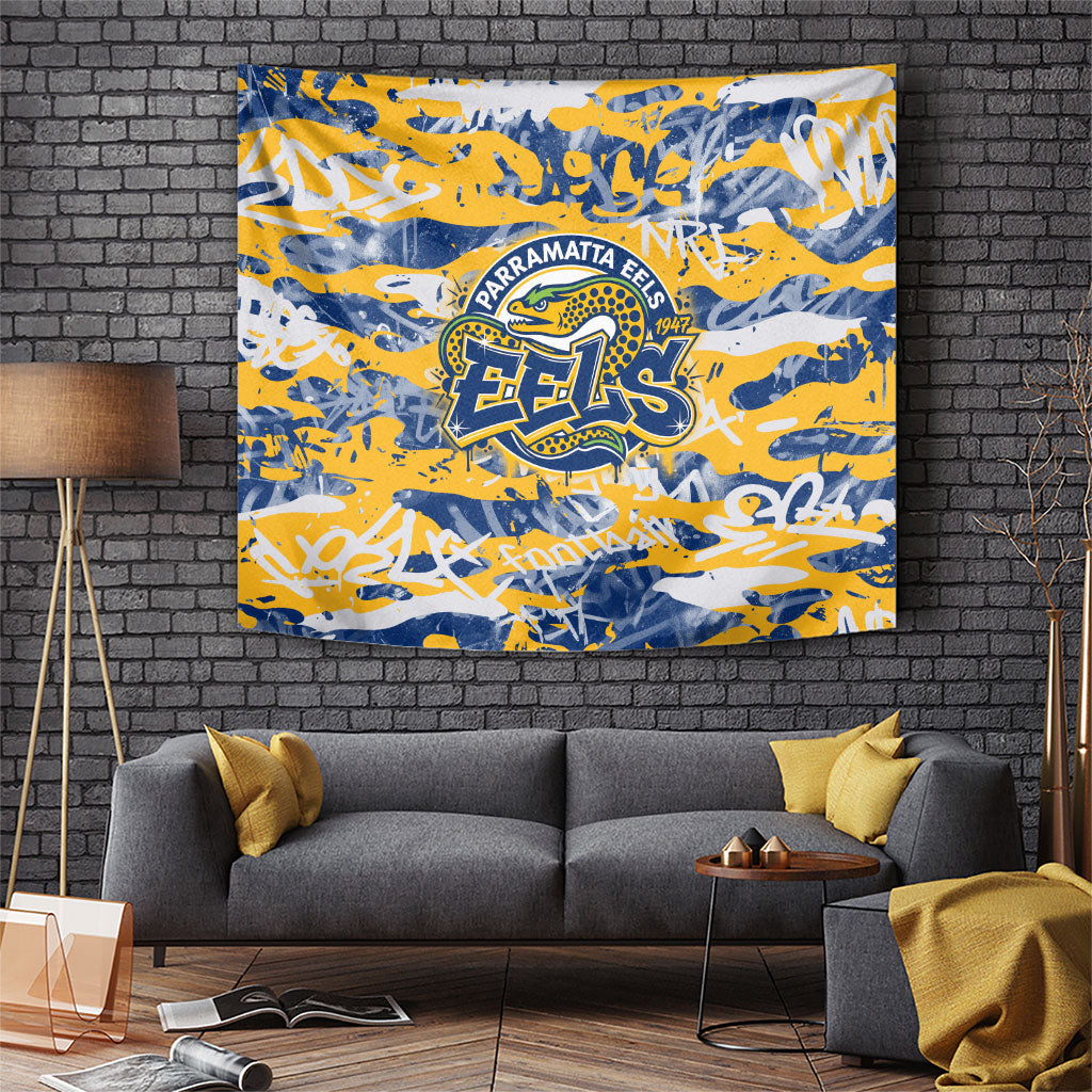 Parramatta Eels Rugby Tapestry Graffiti Typography Urban Camo Abstract Street Style