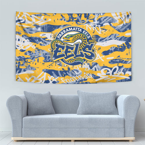 Parramatta Eels Rugby Tapestry Graffiti Typography Urban Camo Abstract Street Style