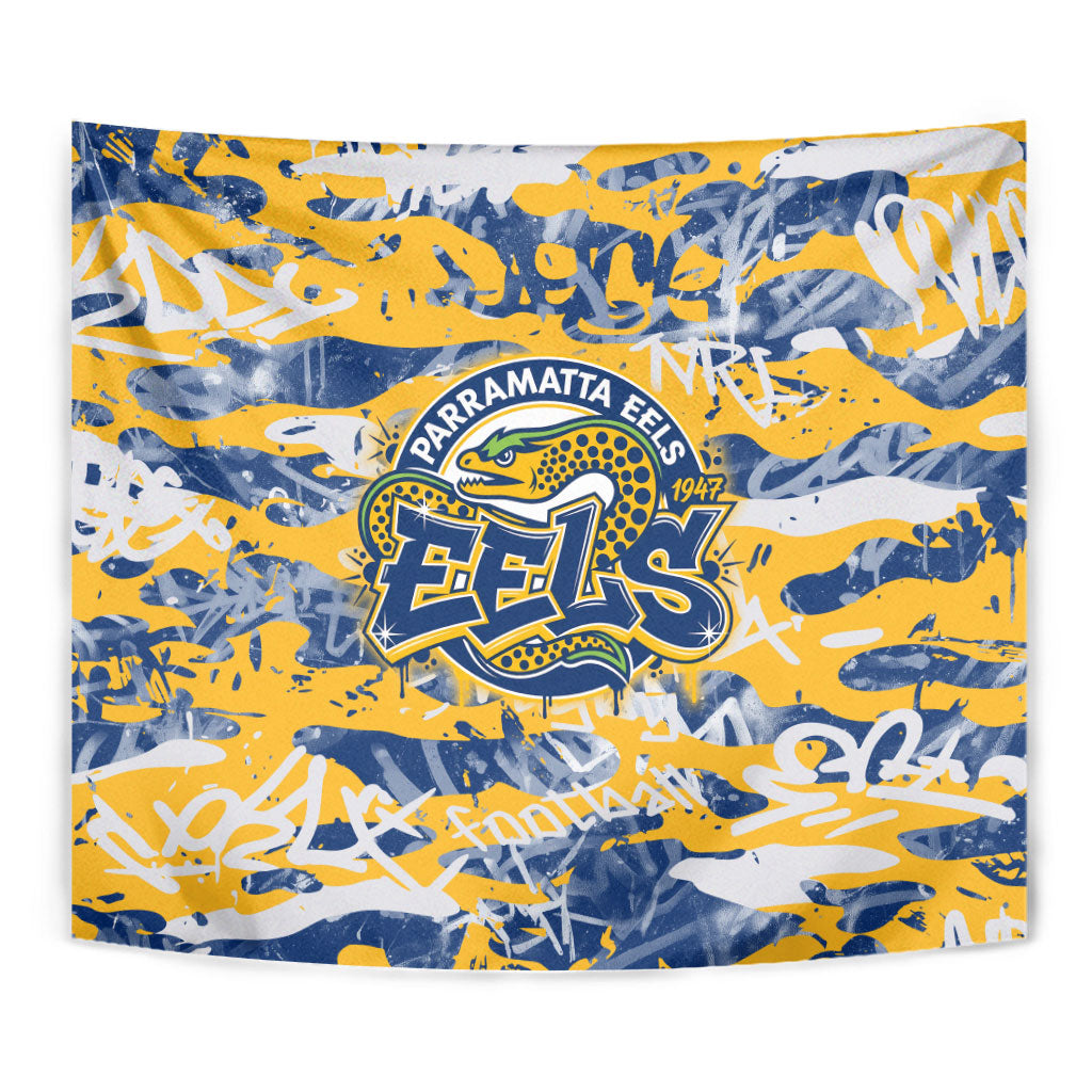 Parramatta Eels Rugby Tapestry Graffiti Typography Urban Camo Abstract Street Style