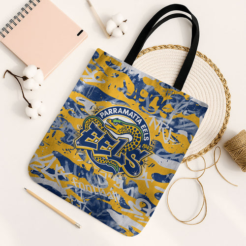 Parramatta Eels Rugby Tote Bag Graffiti Typography Urban Camo Abstract Street Style