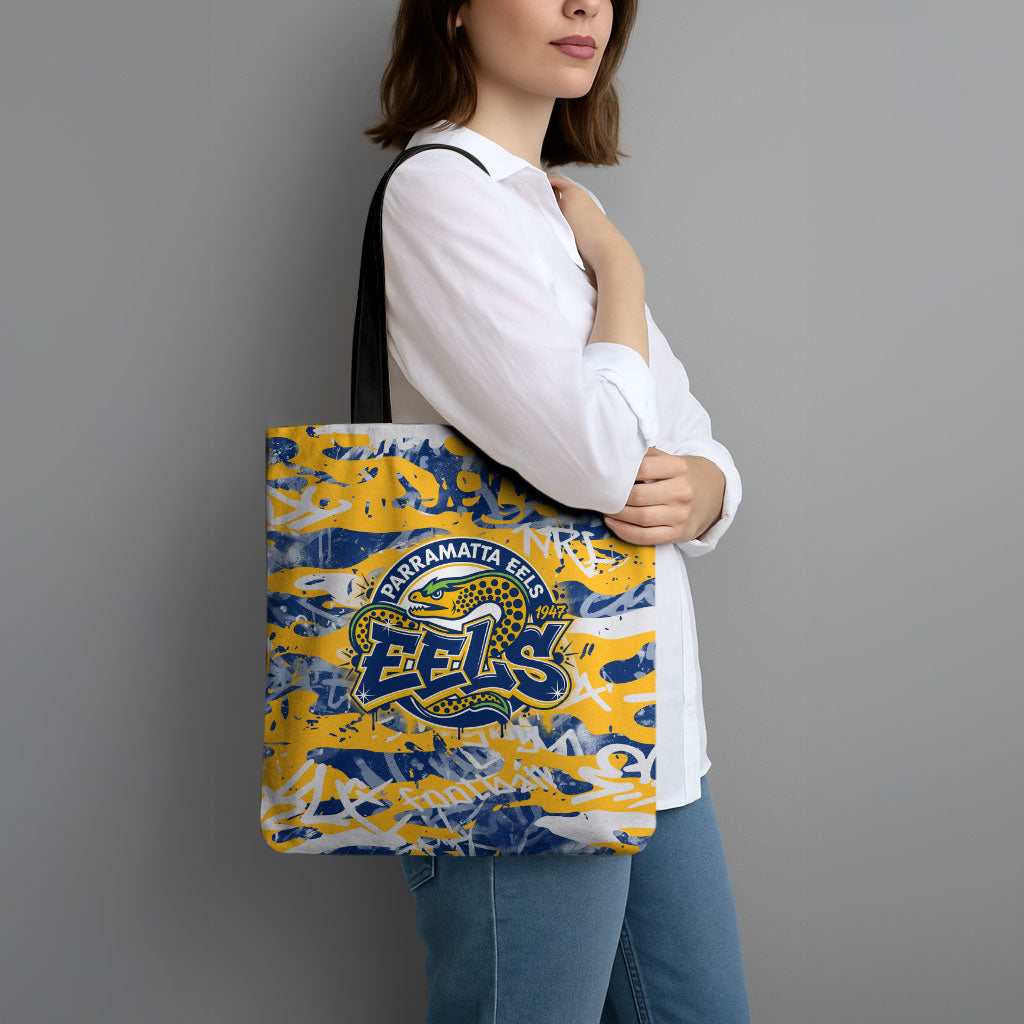 Parramatta Eels Rugby Tote Bag Graffiti Typography Urban Camo Abstract Street Style