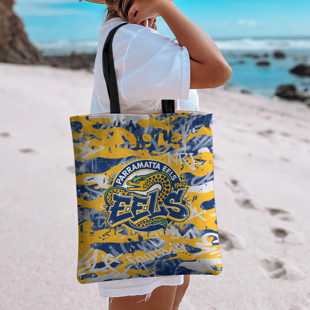Parramatta Eels Rugby Tote Bag Graffiti Typography Urban Camo Abstract Street Style