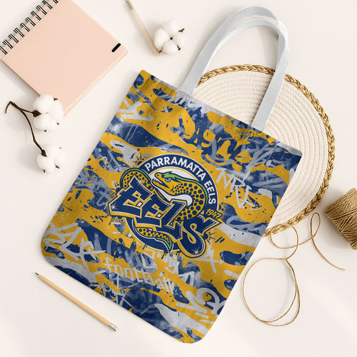 Parramatta Eels Rugby Tote Bag Graffiti Typography Urban Camo Abstract Street Style