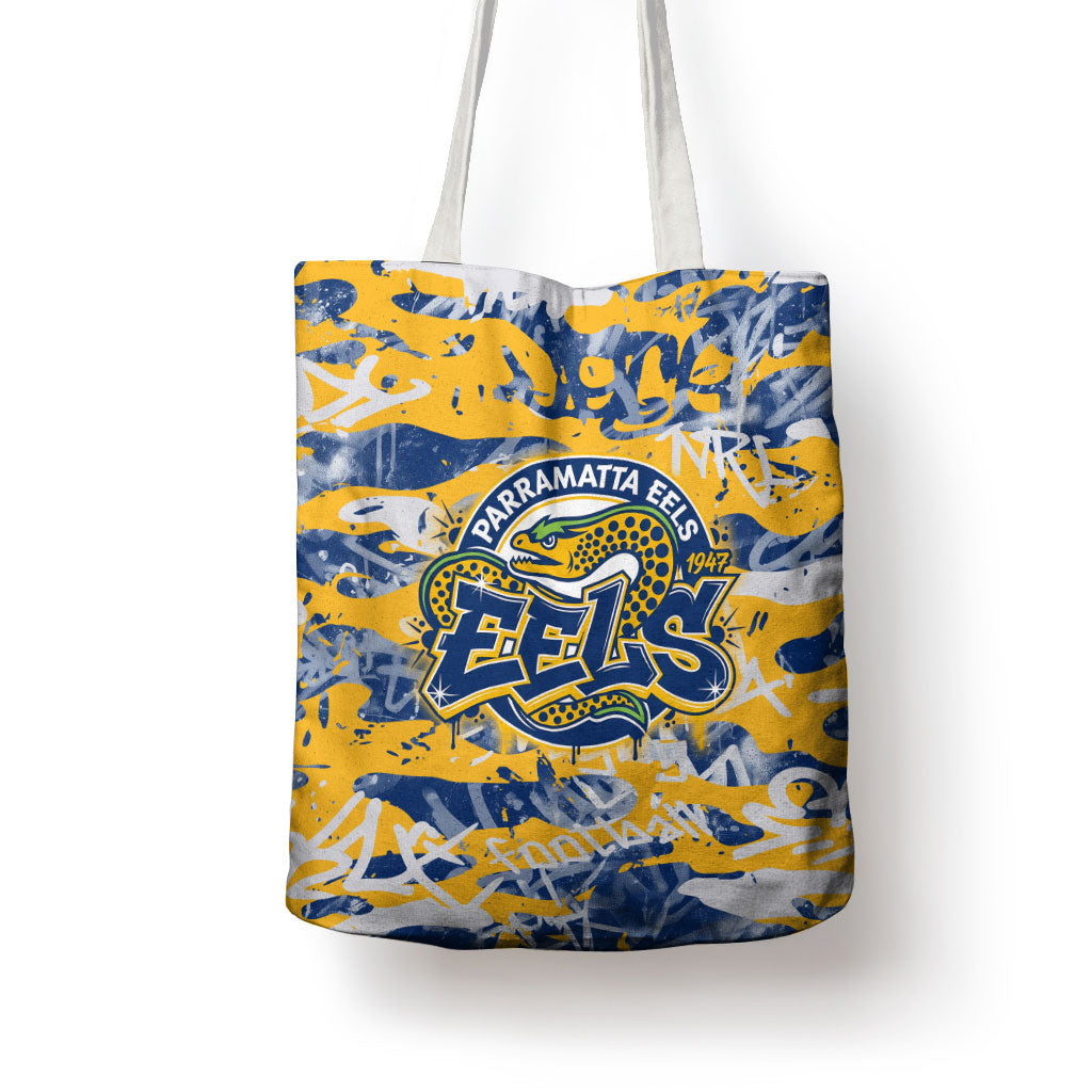 Parramatta Eels Rugby Tote Bag Graffiti Typography Urban Camo Abstract Street Style