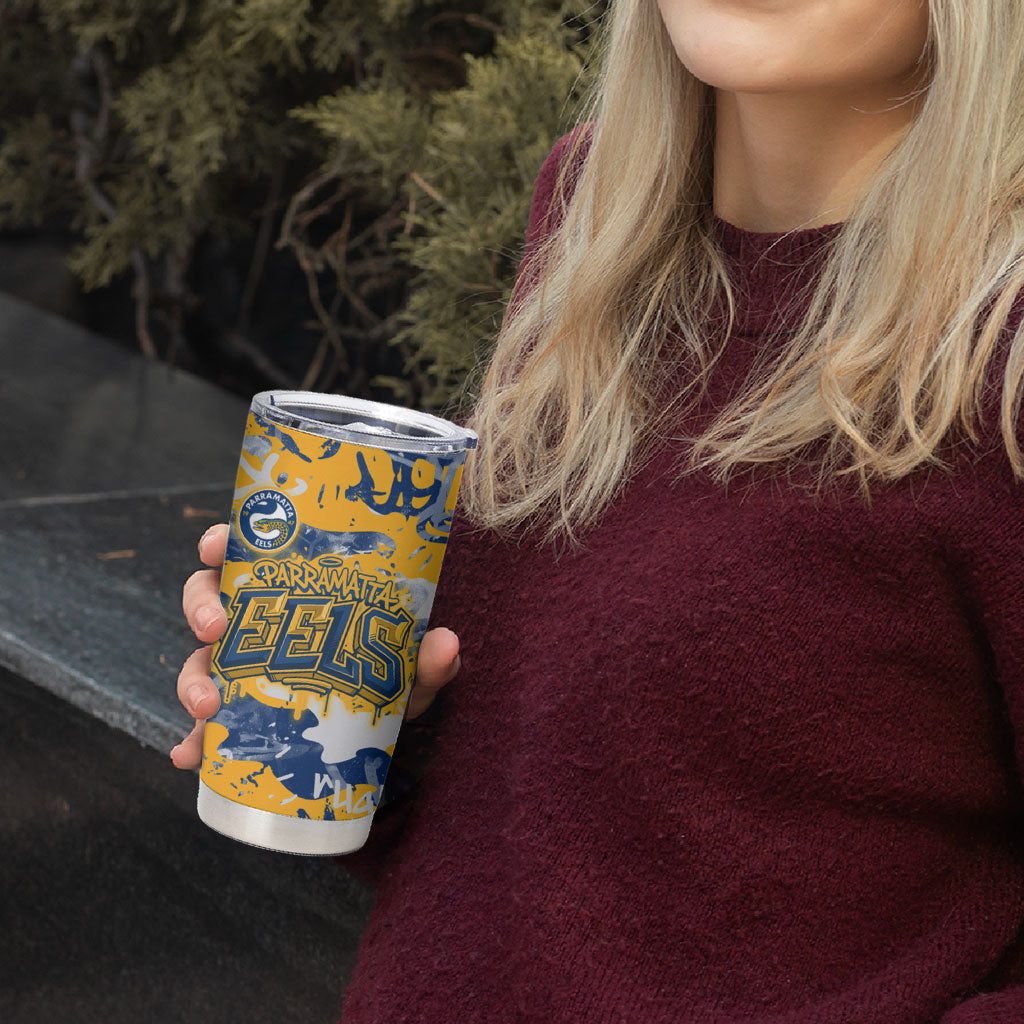 Parramatta Eels Rugby Tumbler Cup Graffiti Typography Urban Camo Abstract Street Style