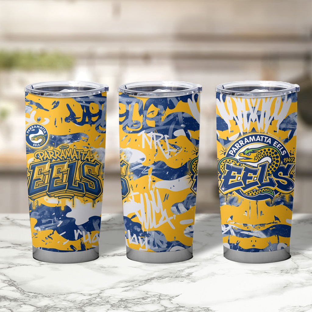 Parramatta Eels Rugby Tumbler Cup Graffiti Typography Urban Camo Abstract Street Style