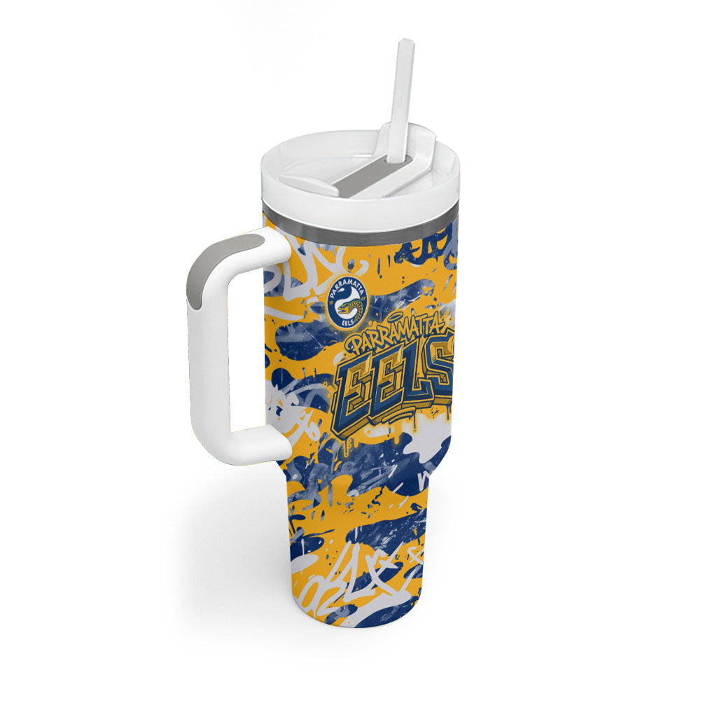 Parramatta Eels Rugby Tumbler With Handle Graffiti Typography Urban Camo Abstract Street Style