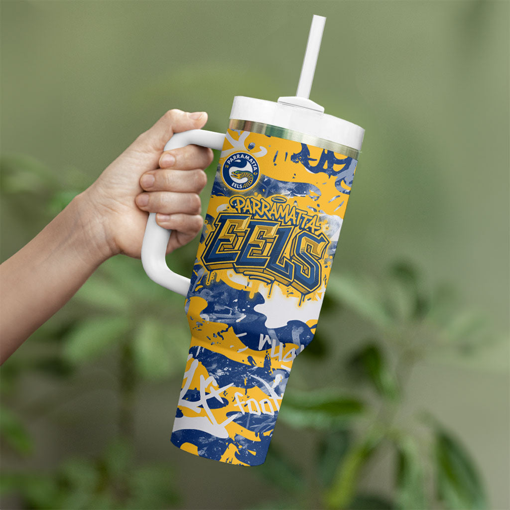 Parramatta Eels Rugby Tumbler With Handle Graffiti Typography Urban Camo Abstract Street Style