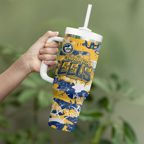 Parramatta Eels Rugby Tumbler With Handle Graffiti Typography Urban Camo Abstract Street Style