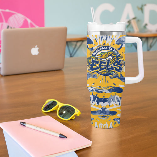 Parramatta Eels Rugby Tumbler With Handle Graffiti Typography Urban Camo Abstract Street Style