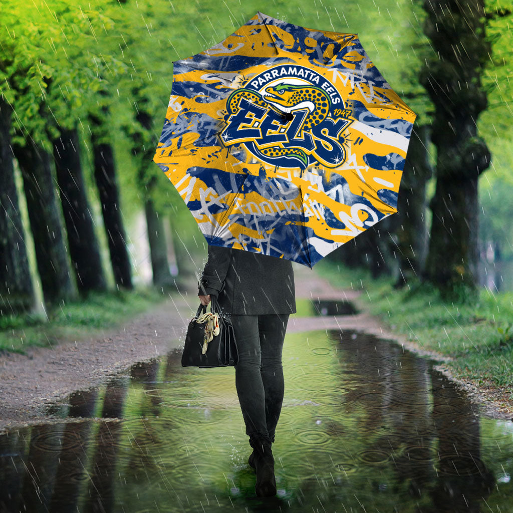 Parramatta Eels Rugby Umbrella Graffiti Typography Urban Camo Abstract Street Style