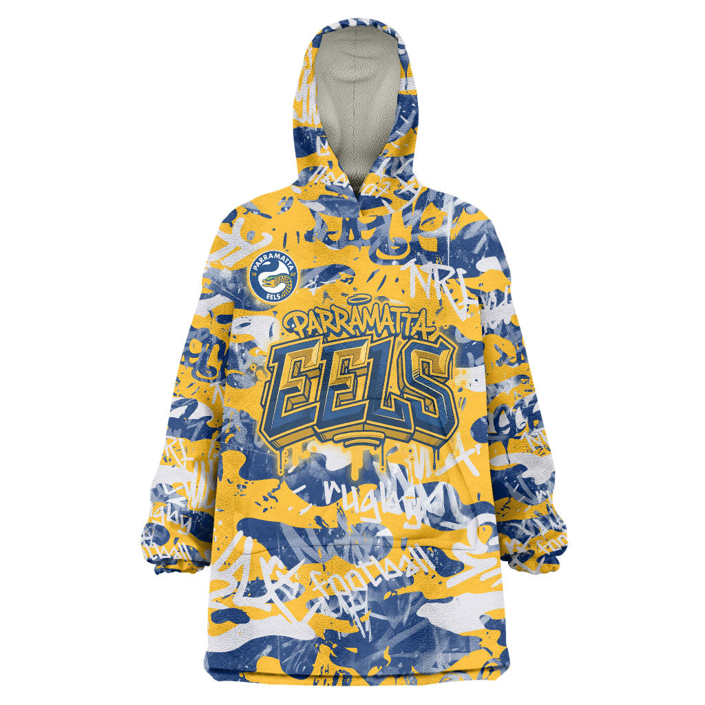 Parramatta Eels Rugby Wearable Blanket Hoodie Graffiti Typography Urban Camo Abstract Street Style