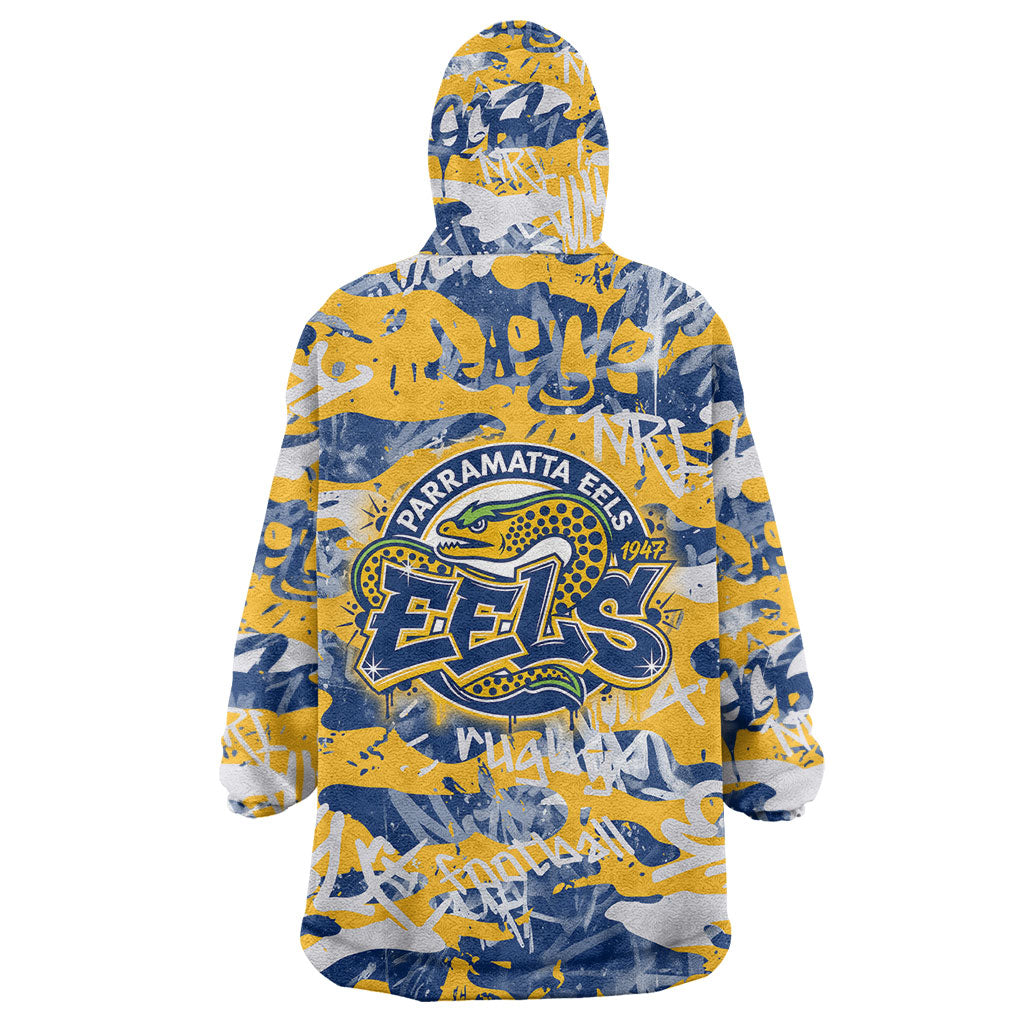 Parramatta Eels Rugby Wearable Blanket Hoodie Graffiti Typography Urban Camo Abstract Street Style
