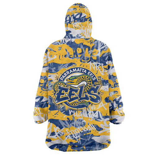 Parramatta Eels Rugby Wearable Blanket Hoodie Graffiti Typography Urban Camo Abstract Street Style