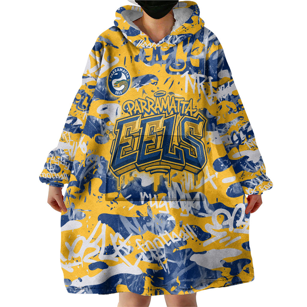Parramatta Eels Rugby Wearable Blanket Hoodie Graffiti Typography Urban Camo Abstract Street Style