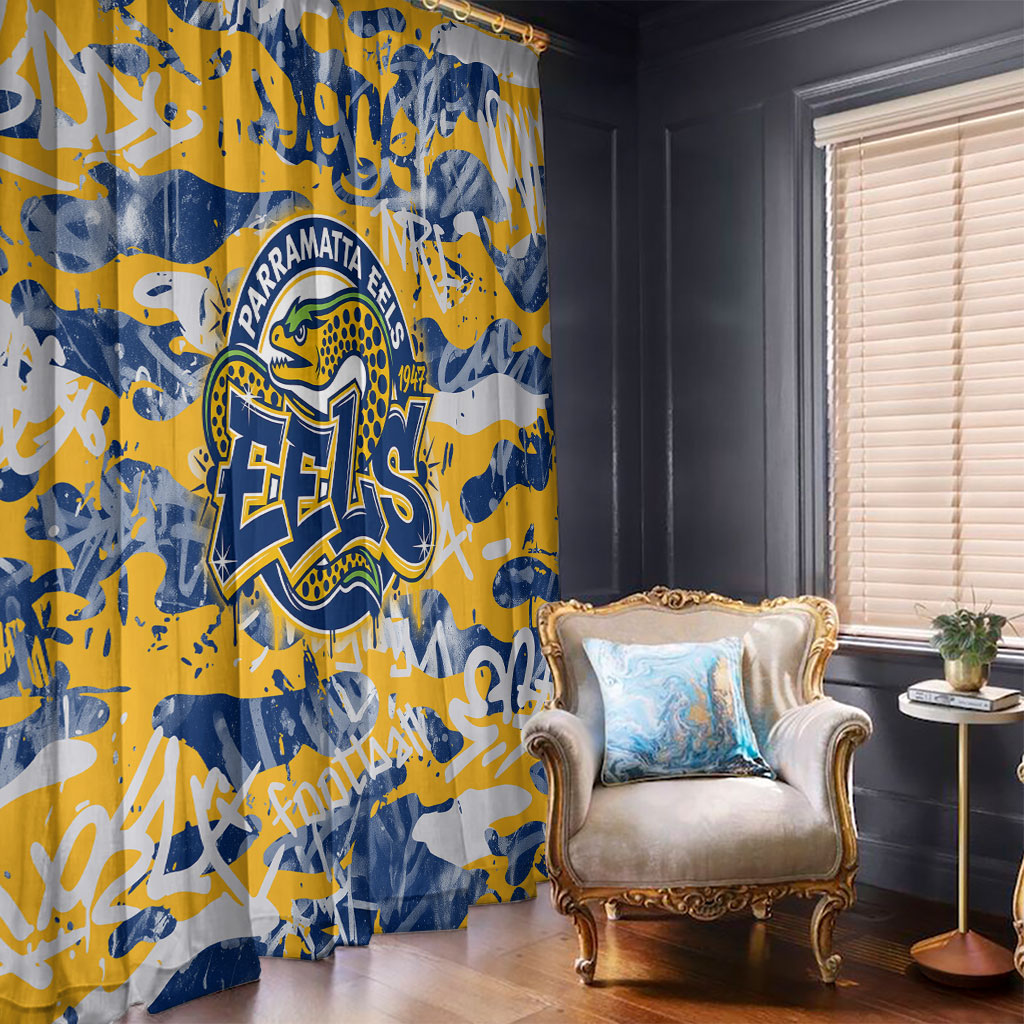 Parramatta Eels Rugby Window Curtain Graffiti Typography Urban Camo Abstract Street Style