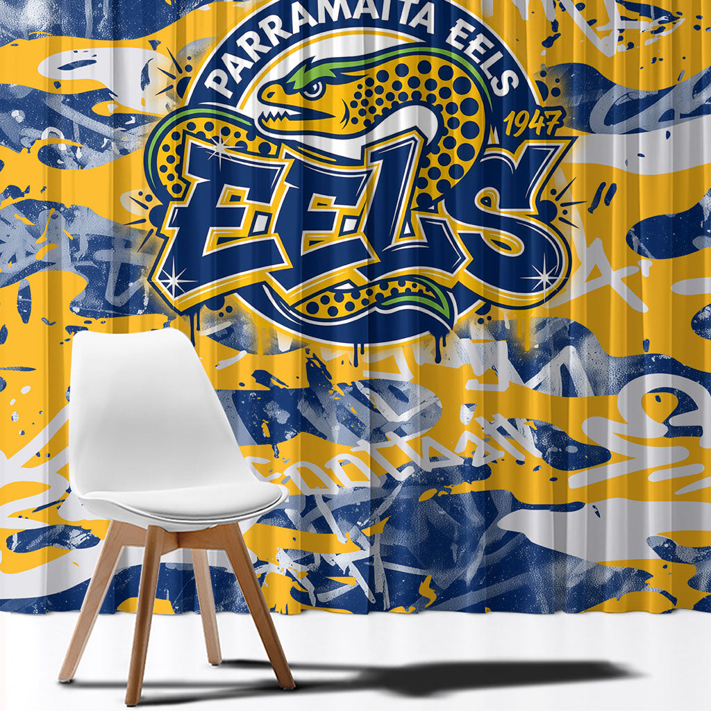 Parramatta Eels Rugby Window Curtain Graffiti Typography Urban Camo Abstract Street Style