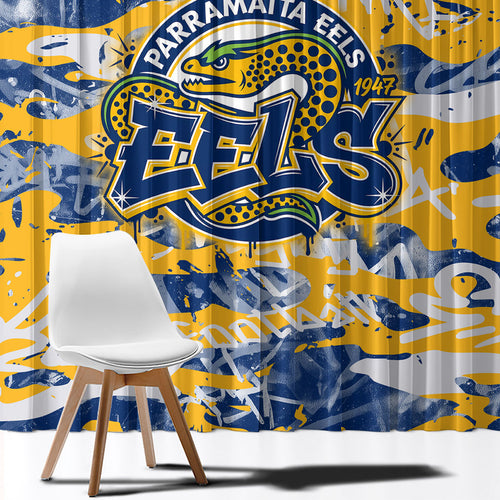 Parramatta Eels Rugby Window Curtain Graffiti Typography Urban Camo Abstract Street Style