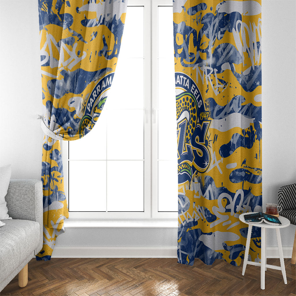 Parramatta Eels Rugby Window Curtain Graffiti Typography Urban Camo Abstract Street Style