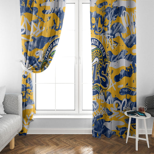 Parramatta Eels Rugby Window Curtain Graffiti Typography Urban Camo Abstract Street Style