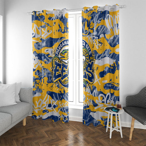 Parramatta Eels Rugby Window Curtain Graffiti Typography Urban Camo Abstract Street Style