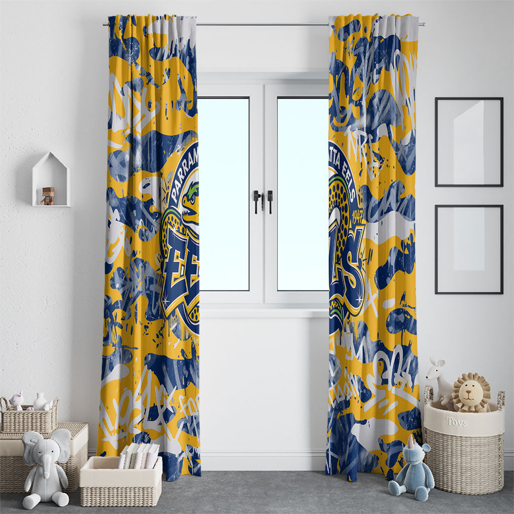 Parramatta Eels Rugby Window Curtain Graffiti Typography Urban Camo Abstract Street Style