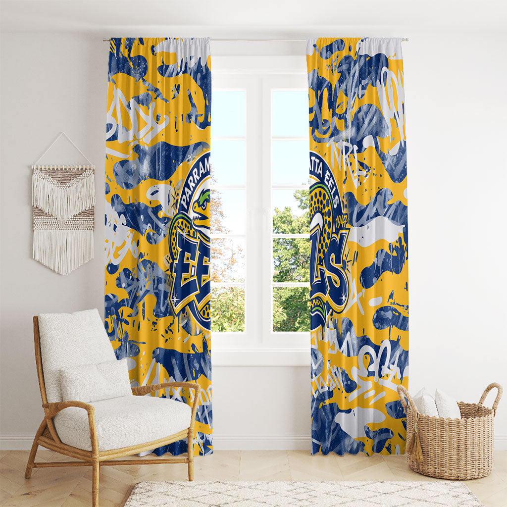 Parramatta Eels Rugby Window Curtain Graffiti Typography Urban Camo Abstract Street Style