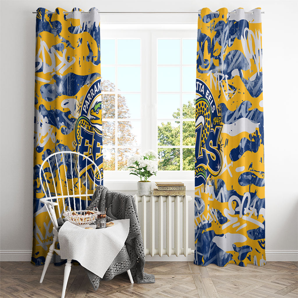 Parramatta Eels Rugby Window Curtain Graffiti Typography Urban Camo Abstract Street Style