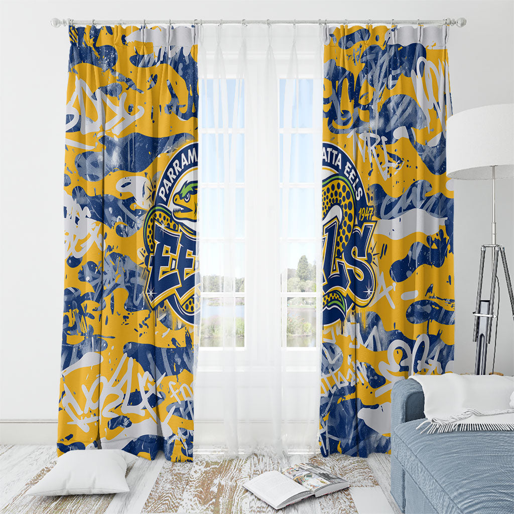 Parramatta Eels Rugby Window Curtain Graffiti Typography Urban Camo Abstract Street Style