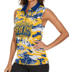 Parramatta Eels Rugby Women Sleeveless Polo Shirt Graffiti Typography Urban Camo Abstract Street Style