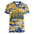 Parramatta Eels Rugby Women V-Neck T-Shirt Graffiti Typography Urban Camo Abstract Street Style