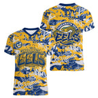 Parramatta Eels Rugby Women V-Neck T-Shirt Graffiti Typography Urban Camo Abstract Street Style