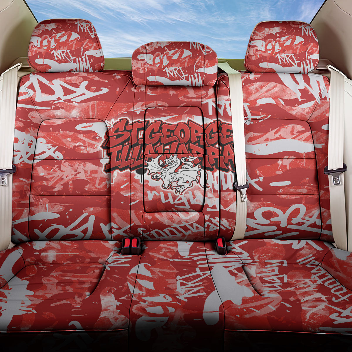 St. George Illawarra Dragons Rugby Back Car Seat Cover Graffiti Typography Urban Camo Abstract Street Style