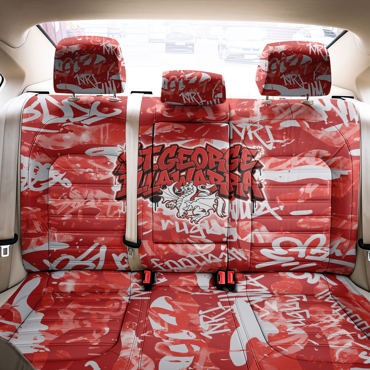 St. George Illawarra Dragons Rugby Back Car Seat Cover Graffiti Typography Urban Camo Abstract Street Style